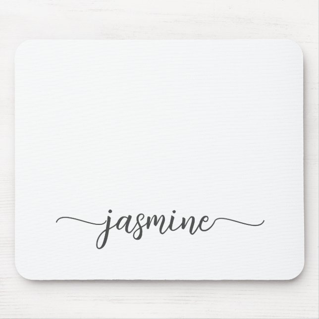 Girly Simple White Personalised Monogram Name Mouse Mat (Front)