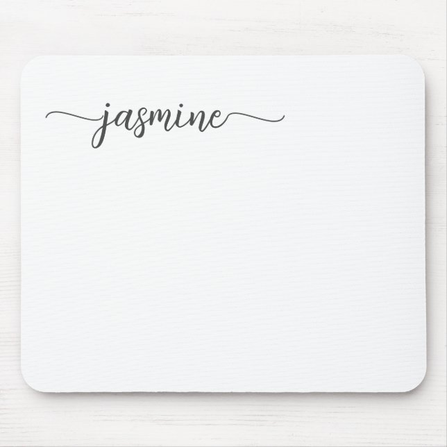 Girly Simple White Personalised Monogram Name Mouse Mat (Front)