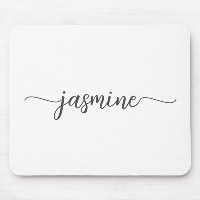 Girly Simple White Personalised Monogram Name Mouse Mat (Front)