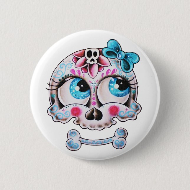 Girly skull 6 cm round badge (Front)