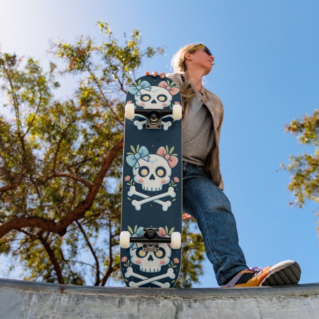 Girly Skull and Crossbones Skateboard (Outdoor 1)