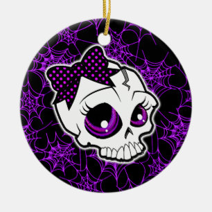 Girly Skull Ceramic Tree Decoration