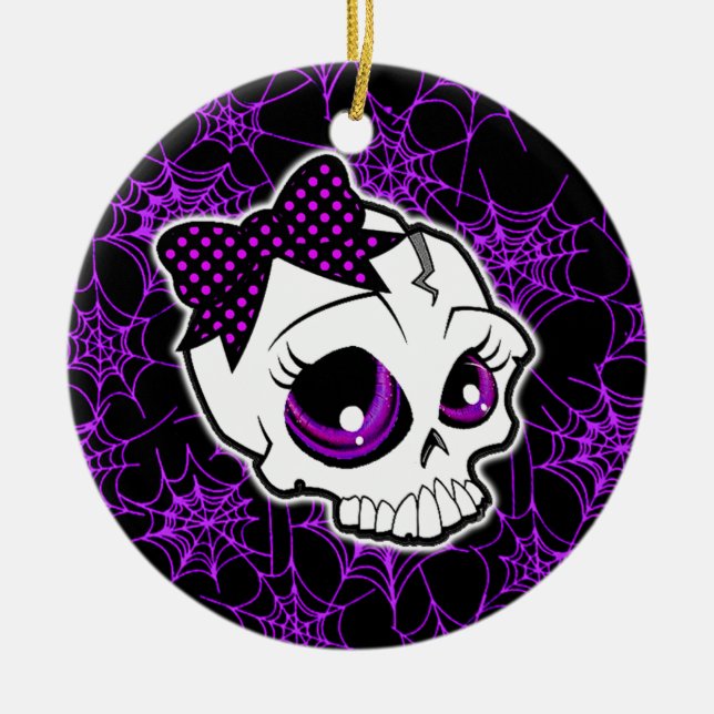 Girly Skull Ceramic Tree Decoration (Front)