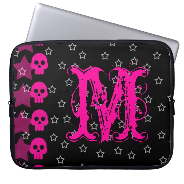 Girly Skull EMO Punk Rock Monogram 15" Laptop Case (Front)