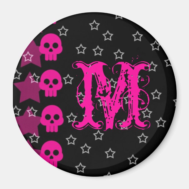 Girly Skull EMO Punk Rock Monogram Initial Magnet (Front)