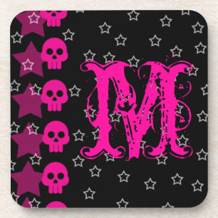 Girly Skull EMO Punk Rocker Monogram Drink Coaster