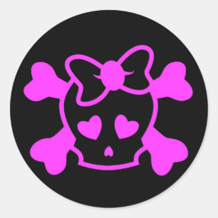 Girly skull in black classic round sticker