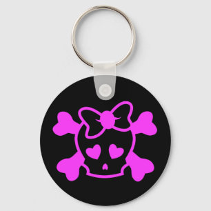 Girly skull in black key ring
