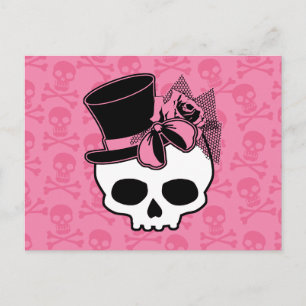 Girly Skull with Hat and Pink Bow Postcard