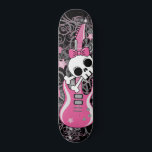 Girly Skull with Pink Guitar Skateboard<br><div class="desc">Girly skull and crossbones with bow and pink guitar is a perfect skateboard design for the ladies.</div>