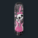 Girly Skull with Pink Guitar Skateboard<br><div class="desc">Girly skull and crossbones with bow and pink guitar is a perfect skateboard design for the ladies.</div>