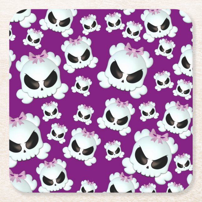Girly Skullz Square Paper Coaster (Front)