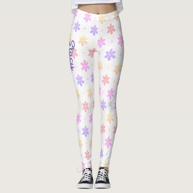 GIRLY SMALL FLOWERS PALE PINK YELLOW LILAC COLOR LEGGINGS (Front)