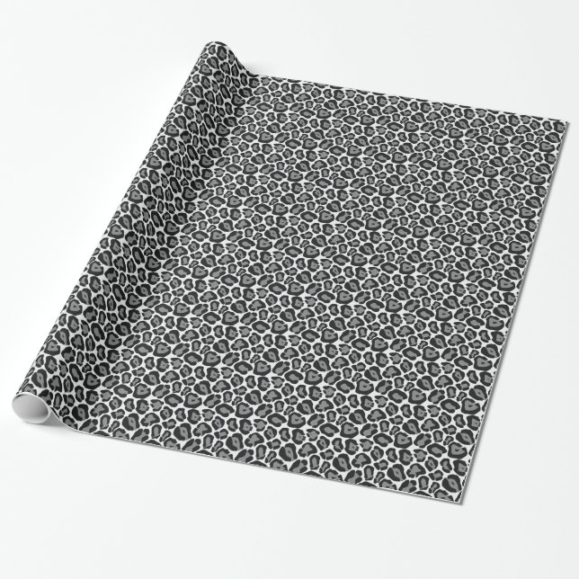Girly Snow Leopard Pattern Wrapping Paper (Unrolled)