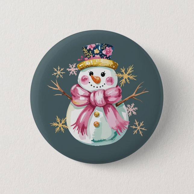 Girly Snowman Winter Holiday Christmas Cute  6 Cm Round Badge (Front)