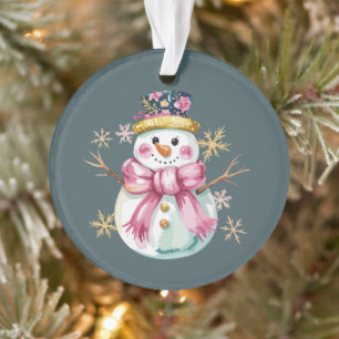 Girly Snowman Winter Holiday Christmas Cute  Ornament