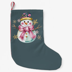 Girly Snowman Winter Holiday Christmas Cute  Small Christmas Stocking