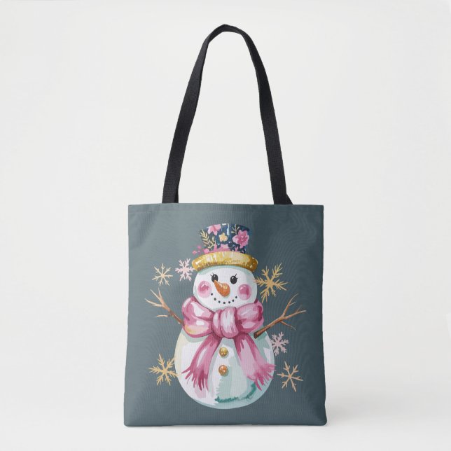 Girly Snowman Winter Holiday Christmas Cute  Tote Bag (Front)