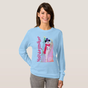 Girly Snowman With Pink Snowflake Pattern T-Shirt