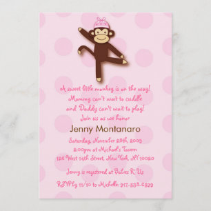 Girly Sock Monkey Custom Baby Shower Invitations