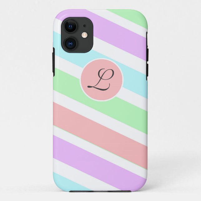 Girly soft pastel colours strips,  monogram. Case-Mate iPhone case (Back)