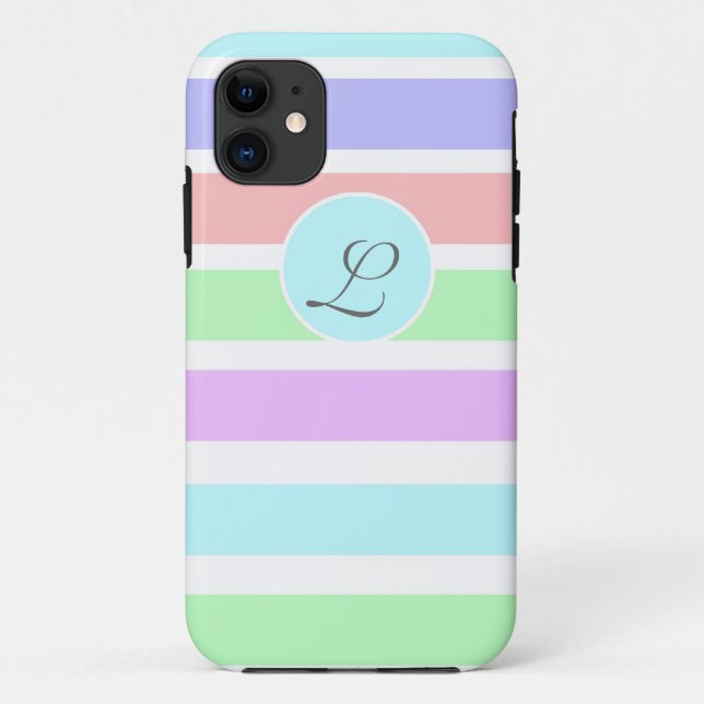 Girly soft pastel colours strips,  monogram. Case-Mate iPhone case (Back)