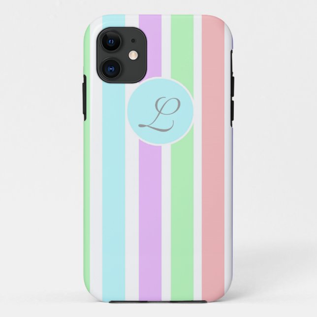 Girly soft pastel colours strips,  monogram. Case-Mate iPhone case (Back)