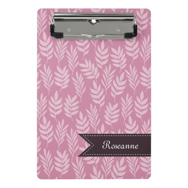 Girly Soft Pink Leaves Pattern With Elegant Name Mini Clipboard (Front)