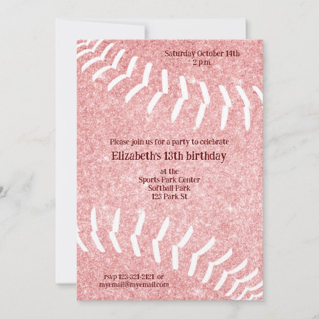 girly softball birthday or team party invitation (Front)