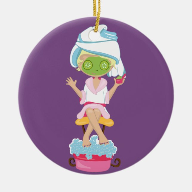 Girly Spa Girl Christmas Holiday Ornament (Front)