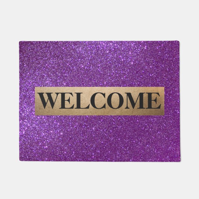 Girly Sparkly Royal Purple Glitter Monogram Doormat (Front)