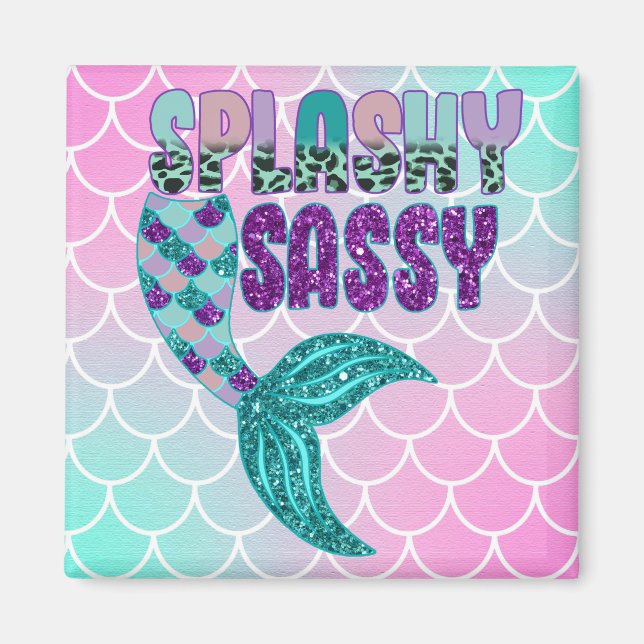 Girly Splashy Sassy Pink Purple Green Mermaid Tail Magnet (Front)