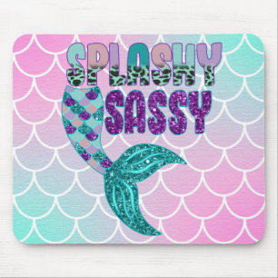 Girly Splashy Sassy Pink Purple Green Mermaid Tail Mouse Mat