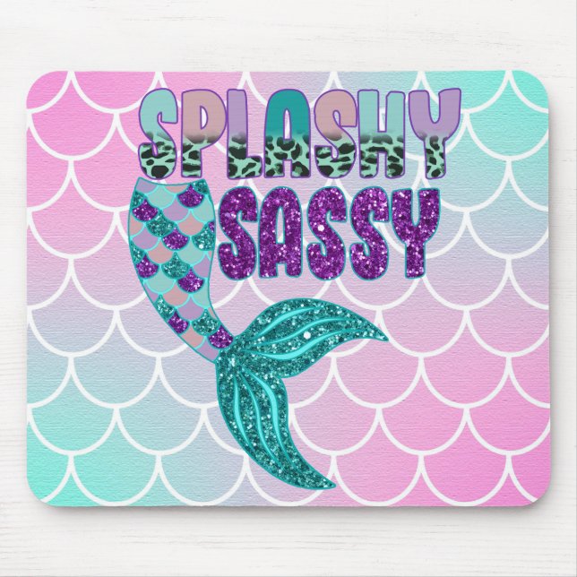 Girly Splashy Sassy Pink Purple Green Mermaid Tail Mouse Mat (Front)