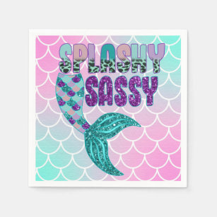 Girly Splashy Sassy Pink Purple Green Mermaid Tail Napkin