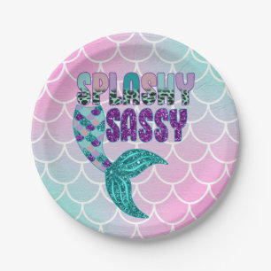 Girly Splashy Sassy Pink Purple Green Mermaid Tail Paper Plate