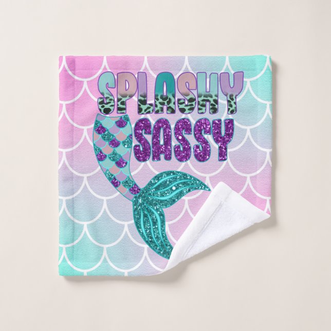 Girly Splashy Sassy Pink Purple Green Mermaid Tail Wash Cloth (Wash Cloth)
