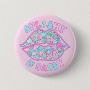 Girly Splashy & Sassy Pink Turquoise Mermaid Kiss 6 Cm Round Badge