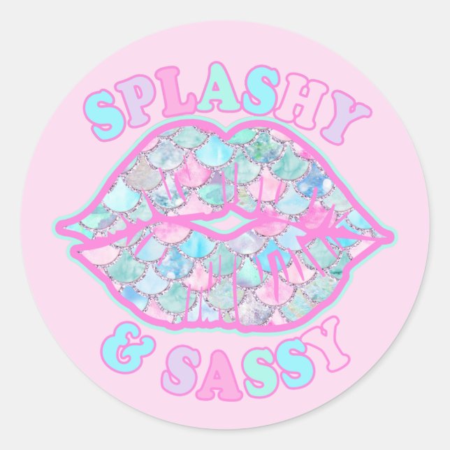 Girly Splashy & Sassy Pink Turquoise Mermaid Kiss Classic Round Sticker (Front)