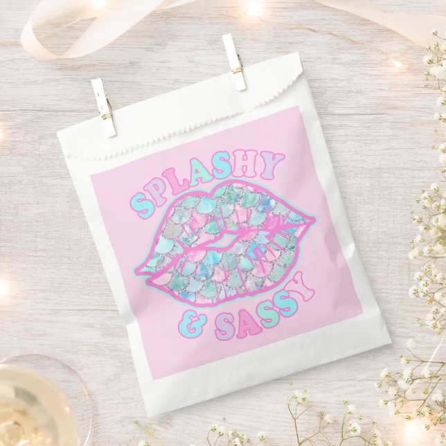 Girly Splashy & Sassy Pink Turquoise Mermaid Kiss Favour Bags (Clipped)