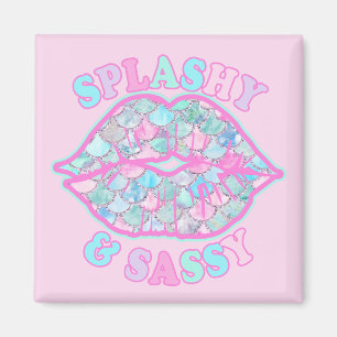Girly Splashy & Sassy Pink Turquoise Mermaid Kiss Magnet