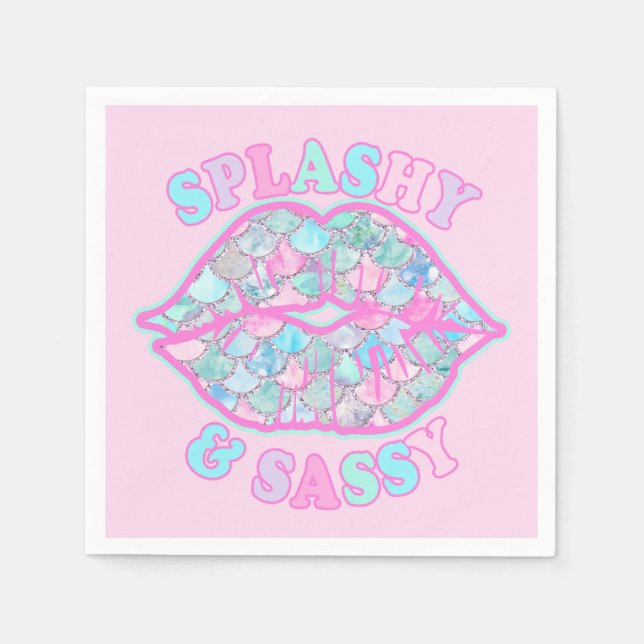 Girly Splashy & Sassy Pink Turquoise Mermaid Kiss Napkin (Front)