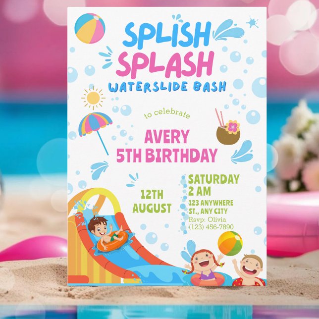 Girly Splish Splash Birthday Pool Party Birthday Invitation (Creator Uploaded)