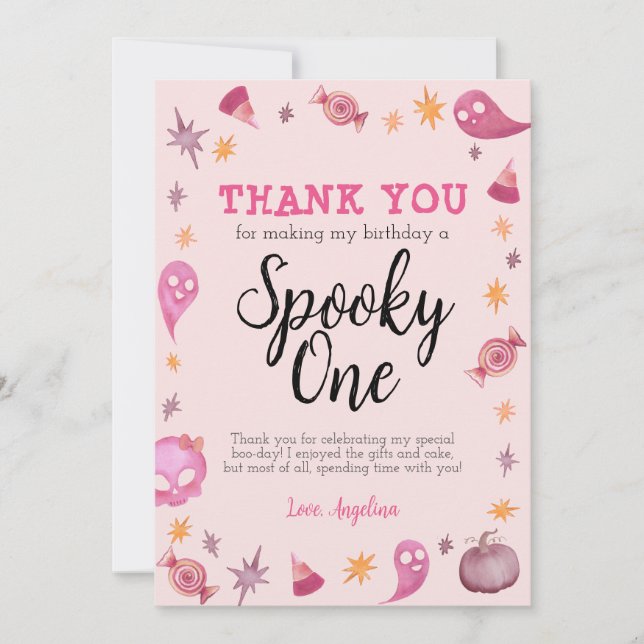 Girly Spooky One Birthday Thank You Card (Front)
