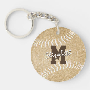 girly sports gold monogrammed softball bag tag key ring