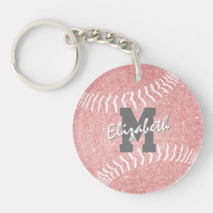 girly sports pink monogrammed softball bag tag key ring