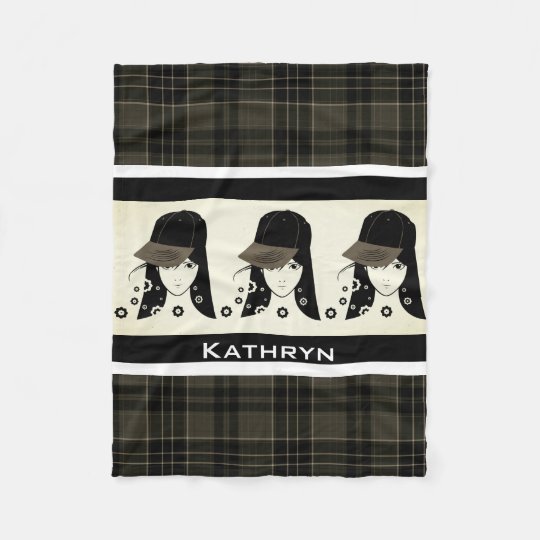 Girly & Sporty Girl Beige Plaid Fleece Blanket