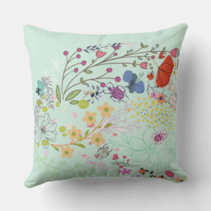 Girly Spring Floral Aquamarine  Cushion