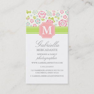 Girly Spring Floral Chevron Personalised Monogram Business Card