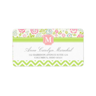 Girly Spring Floral Chevron Personalised Monogram Label